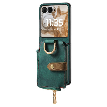 For Motorola Razr 50 Retro Ring Vertical Zipper Wallet Phone Case(Green) - Motorola Cases by buy2fix | Online Shopping UK | buy2fix