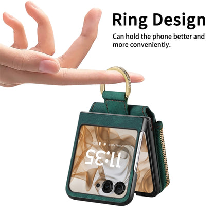 For Motorola Razr 50 Retro Ring Vertical Zipper Wallet Phone Case(Green) - Motorola Cases by buy2fix | Online Shopping UK | buy2fix