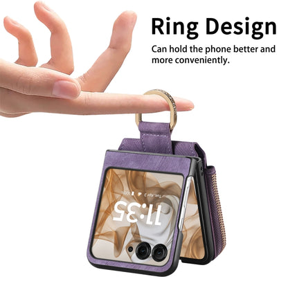 For Motorola Razr 50 Retro Ring Vertical Zipper Wallet Phone Case(Purple) - Motorola Cases by buy2fix | Online Shopping UK | buy2fix