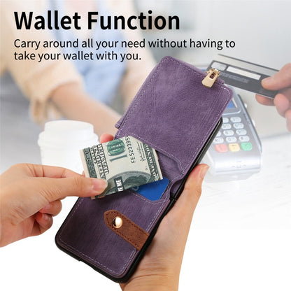 For Motorola Razr 50 Retro Ring Vertical Zipper Wallet Phone Case(Purple) - Motorola Cases by buy2fix | Online Shopping UK | buy2fix