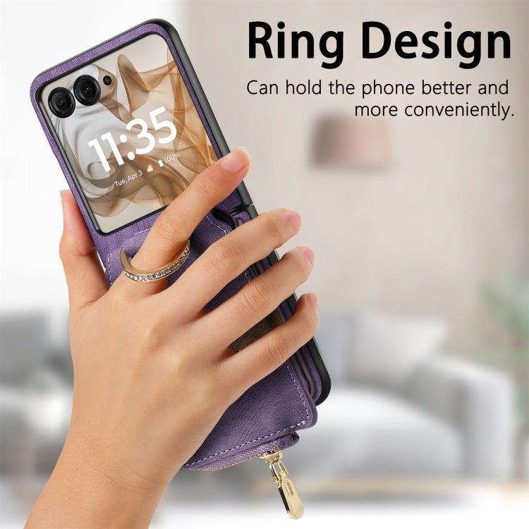 For Motorola Razr 50 Retro Ring Vertical Zipper Wallet Phone Case(Purple) - Motorola Cases by buy2fix | Online Shopping UK | buy2fix