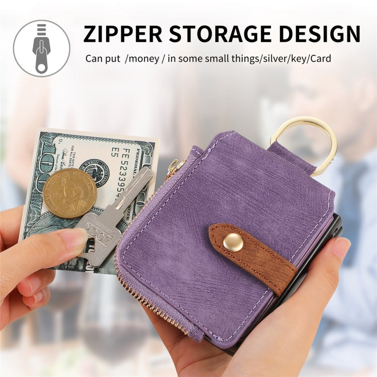 For Motorola Razr 50 Retro Ring Vertical Zipper Wallet Phone Case(Purple) - Motorola Cases by buy2fix | Online Shopping UK | buy2fix
