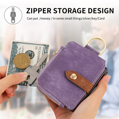 For Motorola Razr 50 Retro Ring Vertical Zipper Wallet Phone Case(Purple) - Motorola Cases by buy2fix | Online Shopping UK | buy2fix