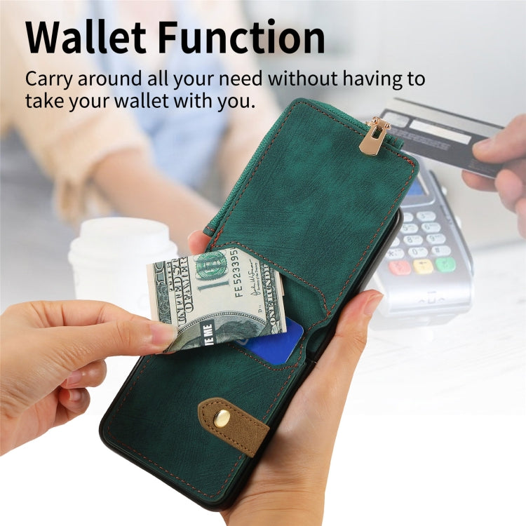 For Motorola Razr 50 Ultra Retro Ring Vertical Zipper Wallet Phone Case(Green) by buy2fix