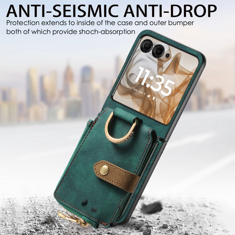 For Motorola Razr 50 Ultra Retro Ring Vertical Zipper Wallet Phone Case(Green) by buy2fix