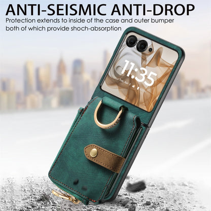 For Motorola Razr 50 Ultra Retro Ring Vertical Zipper Wallet Phone Case(Green) by buy2fix