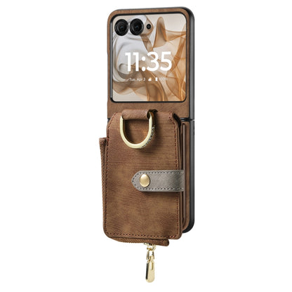 For Motorola Razr 50 Ultra Retro Ring Vertical Zipper Wallet Phone Case(Brown) - Motorola Cases by buy2fix | Online Shopping UK | buy2fix