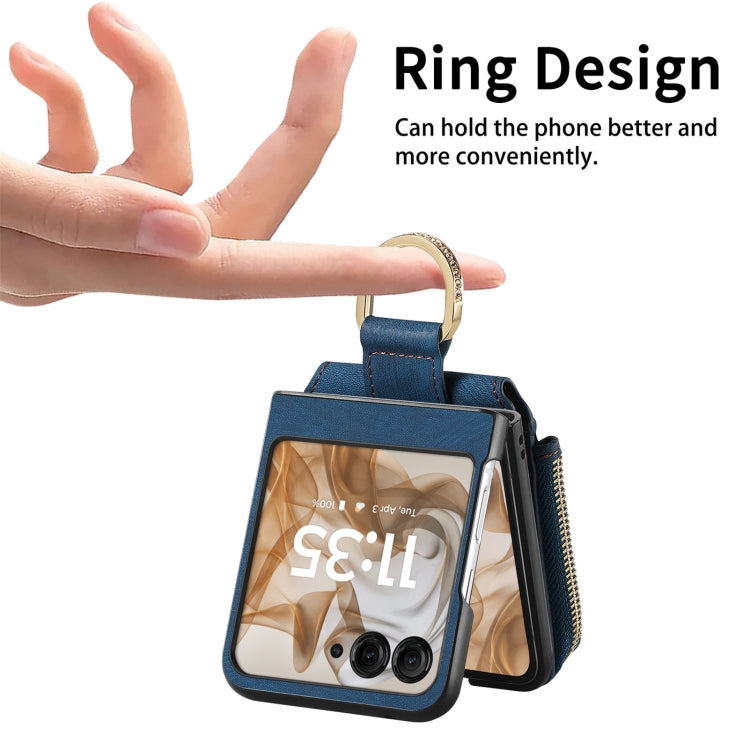 For Motorola Razr 50 Ultra Retro Ring Vertical Zipper Wallet Phone Case(Blue) - Motorola Cases by buy2fix | Online Shopping UK | buy2fix