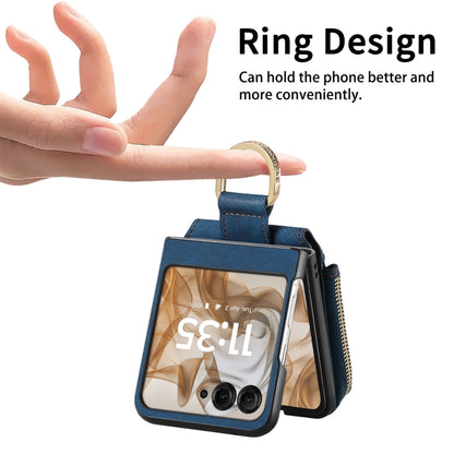 For Motorola Razr 50 Ultra Retro Ring Vertical Zipper Wallet Phone Case(Blue) - Motorola Cases by buy2fix | Online Shopping UK | buy2fix