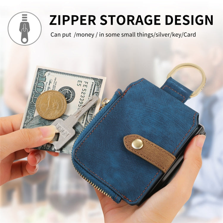 For Motorola Razr 50 Ultra Retro Ring Vertical Zipper Wallet Phone Case(Blue) - Motorola Cases by buy2fix | Online Shopping UK | buy2fix