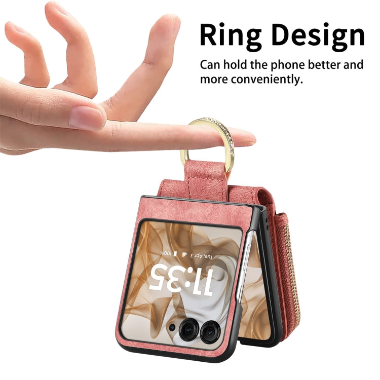 For Motorola Razr 50 Ultra Retro Ring Vertical Zipper Wallet Phone Case(Pink) - Motorola Cases by buy2fix | Online Shopping UK | buy2fix