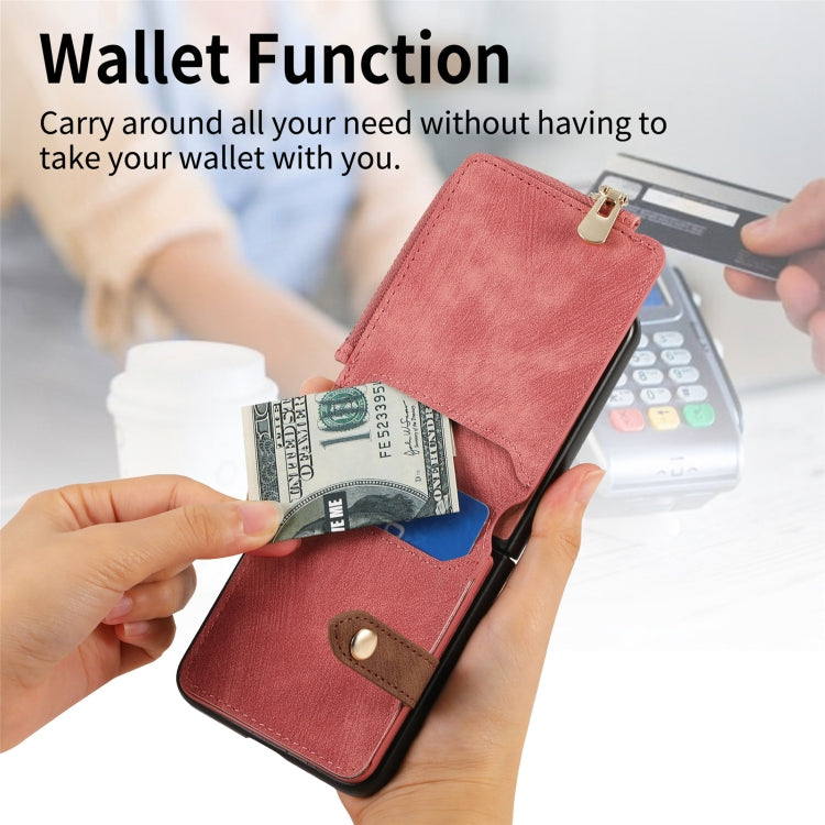 For Motorola Razr 50 Ultra Retro Ring Vertical Zipper Wallet Phone Case(Pink) - Motorola Cases by buy2fix | Online Shopping UK | buy2fix