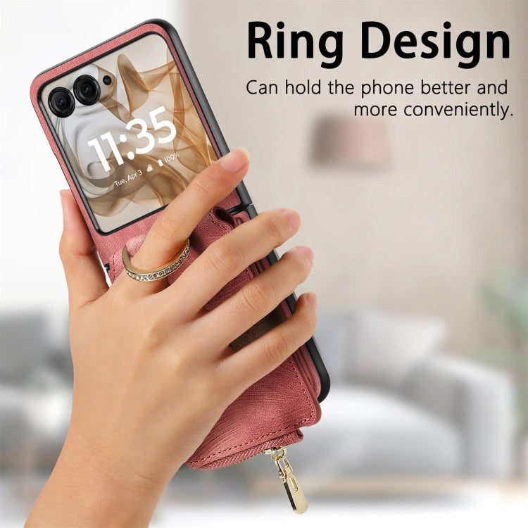 For Motorola Razr 50 Ultra Retro Ring Vertical Zipper Wallet Phone Case(Pink) - Motorola Cases by buy2fix | Online Shopping UK | buy2fix