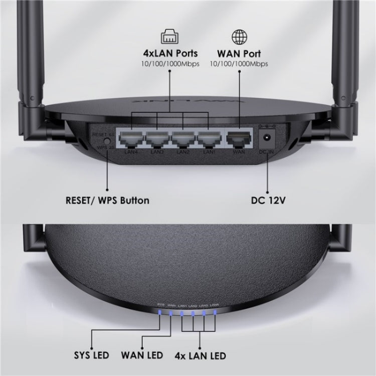 WAVLINK WN530G3 4x 5dBi Foldable Antenna AC1200 Dual Band Wireless Repeater Router, Plug:US Plug - Wireless Routers by WAVLINK | Online Shopping UK | buy2fix