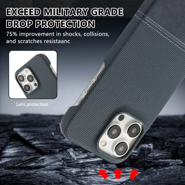 For iPhone 16 Pro Max Stitching Cloth PU Shockproof Phone Case(Dark Blue) by buy2fix