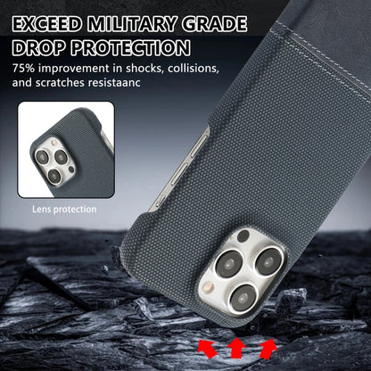 For iPhone 16 Pro Max Stitching Cloth PU Shockproof Phone Case(Dark Blue) by buy2fix