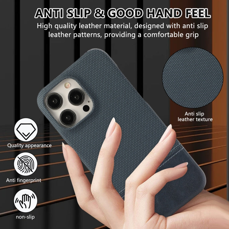 For iPhone 16 Pro Max Stitching Cloth PU Shockproof Phone Case(Dark Blue) by buy2fix