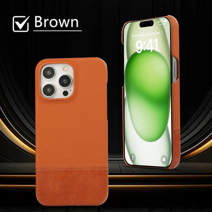 For iPhone 16 Stitching Cloth PU Shockproof Phone Case(Brown) - iPhone 16 Cases by buy2fix | Online Shopping UK | buy2fix