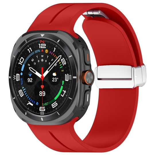 For Galaxy Watch Ultra2 2026 / 2025 / 1 2024 Groove Magnetic Folding Silver Buckle Silicone Watch Band(Red)