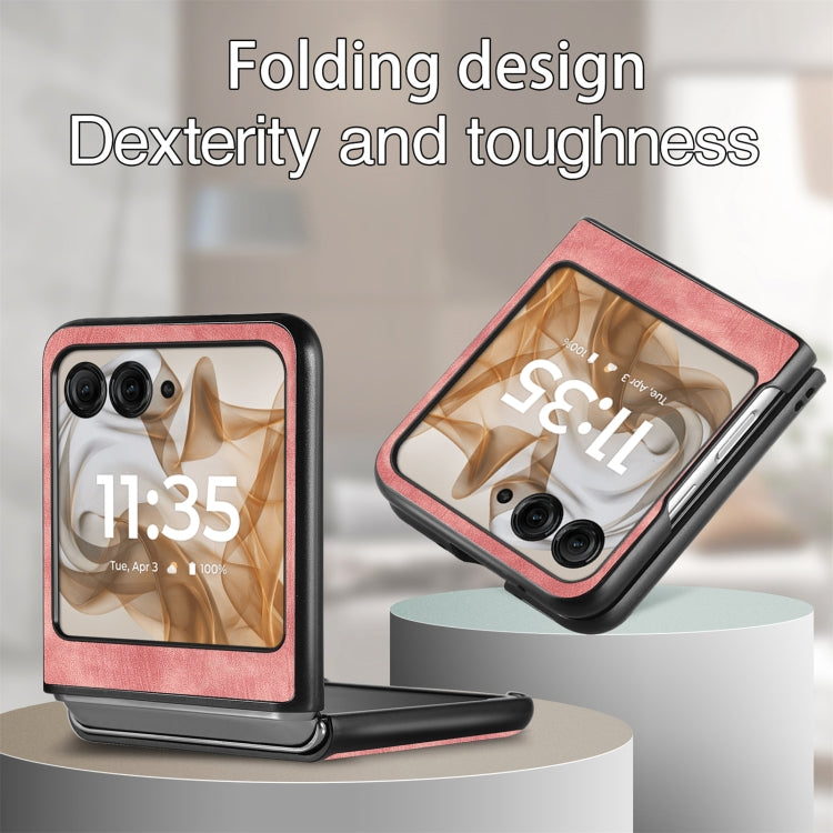 For Motorola Razr 50 Vintage Leather PC Back Cover Phone Case(Pink) by buy2fix