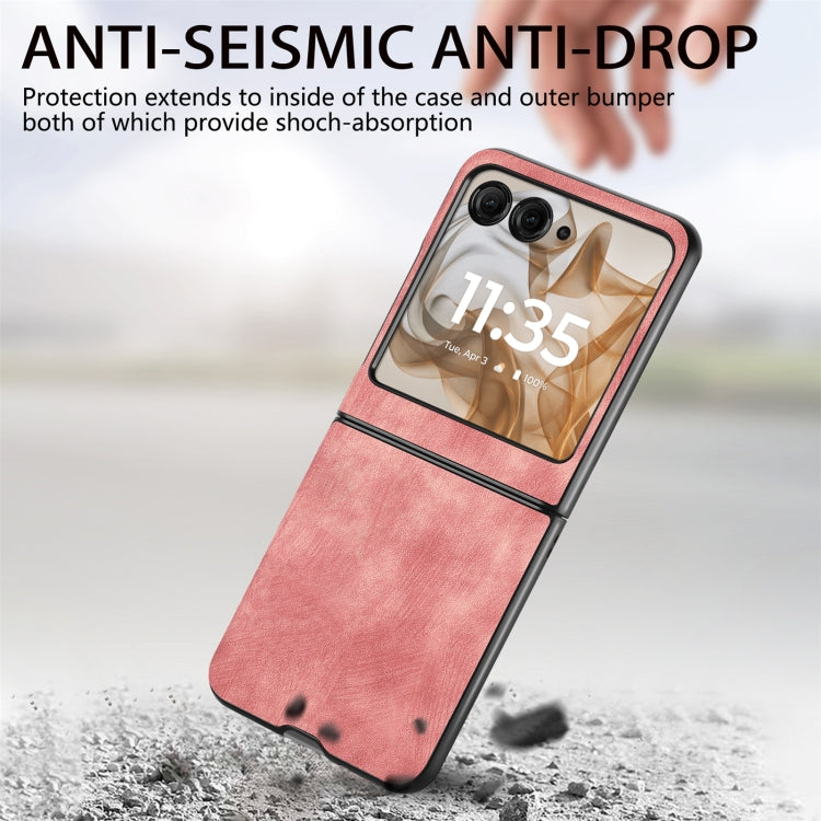 For Motorola Razr 50 Ultra Vintage Leather PC Back Cover Phone Case(Pink) by buy2fix