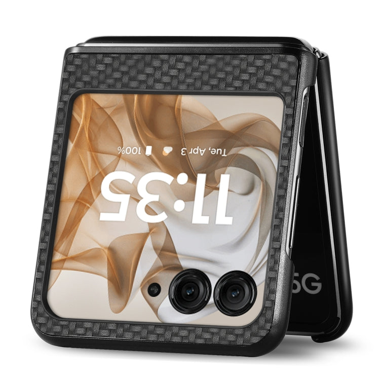 For Motorola Razr 50 Carbon Fiber Texture Leather Back Phone Case(Black) by buy2fix