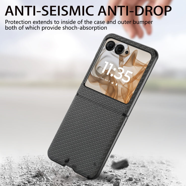 For Motorola Razr 50 Carbon Fiber Texture Leather Back Phone Case(Black) by buy2fix