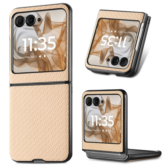 For Motorola Razr 50 Carbon Fiber Texture Leather Back Phone Case(Khaki) by buy2fix