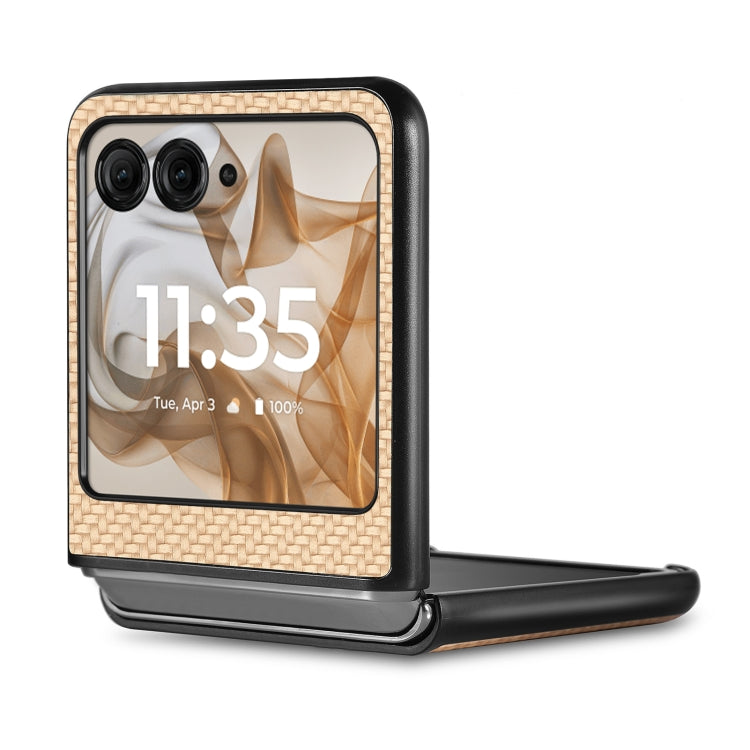 For Motorola Razr 50 Carbon Fiber Texture Leather Back Phone Case(Khaki) by buy2fix