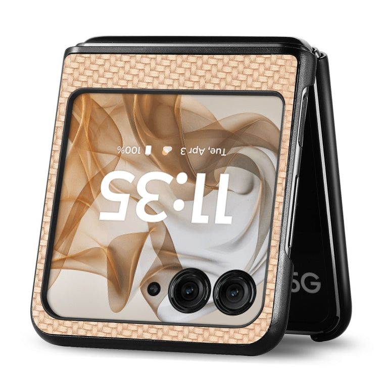 For Motorola Razr 50 Carbon Fiber Texture Leather Back Phone Case(Khaki) by buy2fix