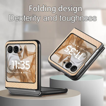 For Motorola Razr 50 Carbon Fiber Texture Leather Back Phone Case(Khaki) by buy2fix