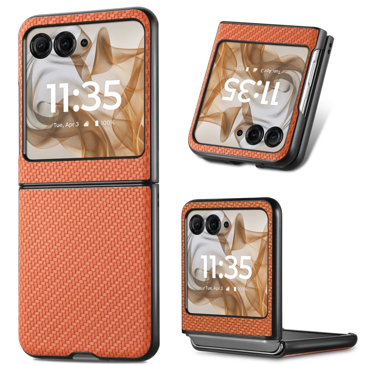 For Motorola Razr 50 Ultra Carbon Fiber Texture Leather Back Phone Case(Brown) by buy2fix