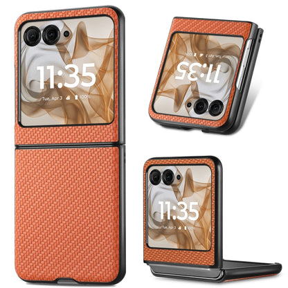 For Motorola Razr 50 Ultra Carbon Fiber Texture Leather Back Phone Case(Brown) by buy2fix