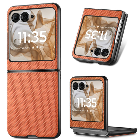 For Motorola Razr 50 Ultra Carbon Fiber Texture Leather Back Phone Case(Brown) by buy2fix