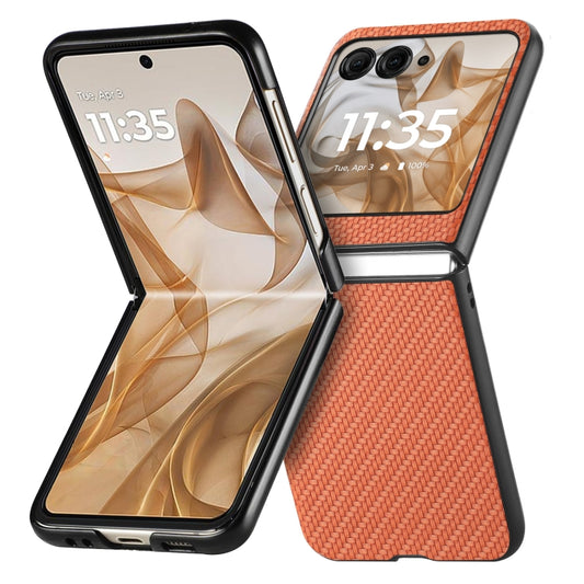 For Motorola Razr 50 Ultra Carbon Fiber Texture Leather Back Phone Case(Brown) by buy2fix
