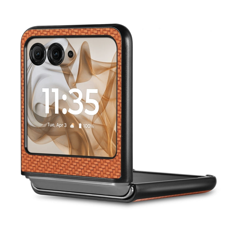 For Motorola Razr 50 Ultra Carbon Fiber Texture Leather Back Phone Case(Brown) by buy2fix