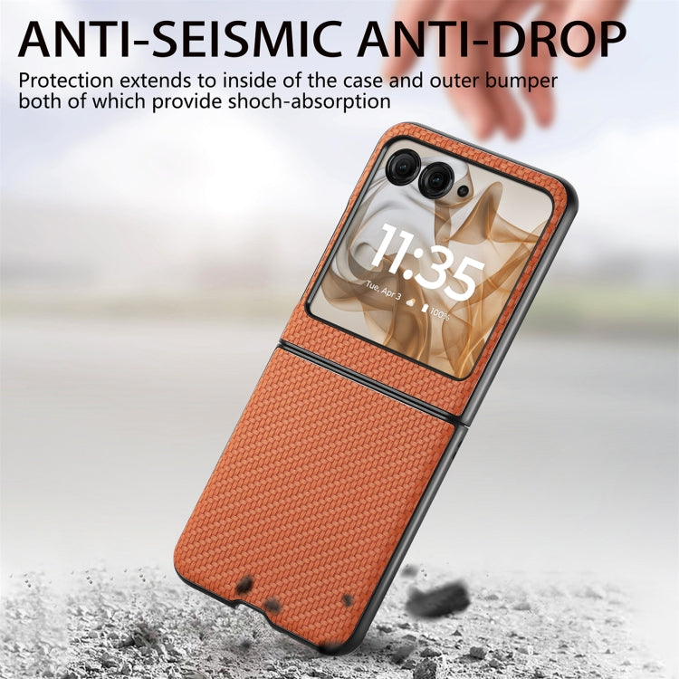 For Motorola Razr 50 Ultra Carbon Fiber Texture Leather Back Phone Case(Brown) by buy2fix