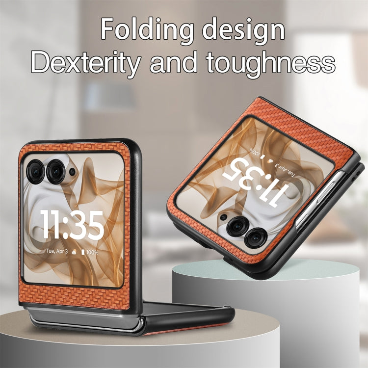 For Motorola Razr 50 Ultra Carbon Fiber Texture Leather Back Phone Case(Brown) by buy2fix