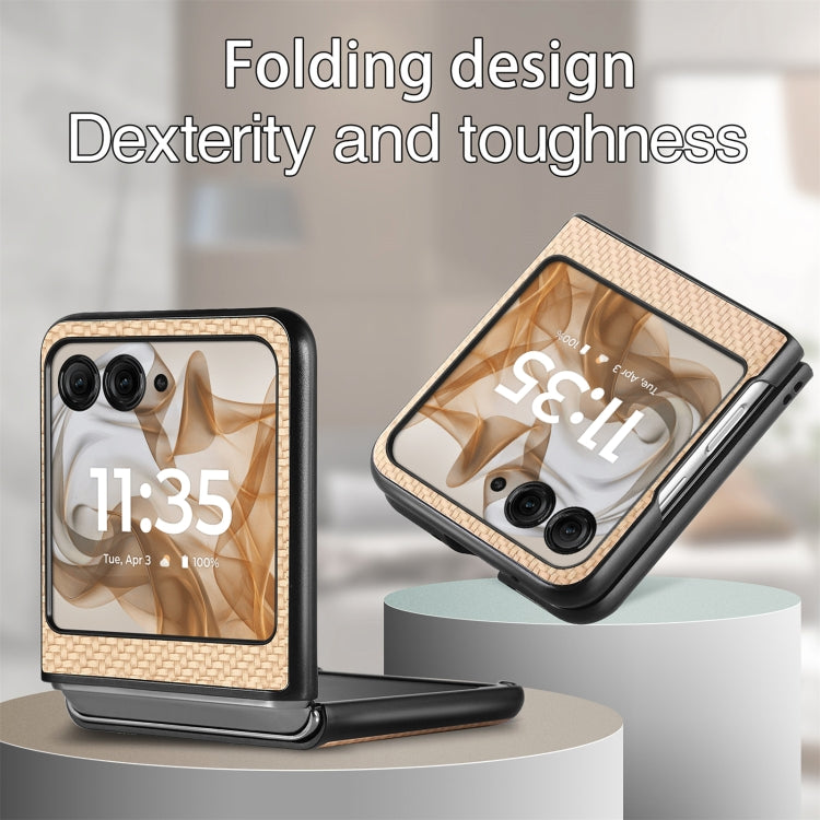 For Motorola Razr 50 Ultra Carbon Fiber Texture Leather Back Phone Case(Khaki) by buy2fix