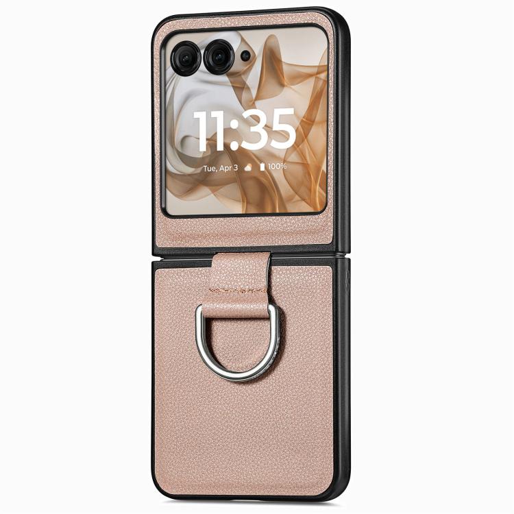 For Motorola Razr 50 Litchi Texture Leather Ring Fold Phone Case(Gray) by buy2fix