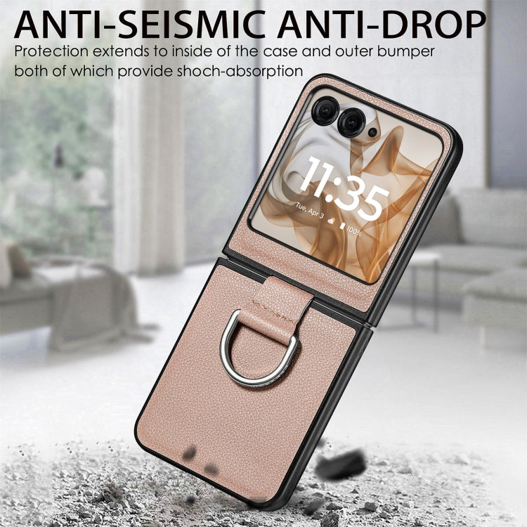 For Motorola Razr 50 Litchi Texture Leather Ring Fold Phone Case(Gray) by buy2fix