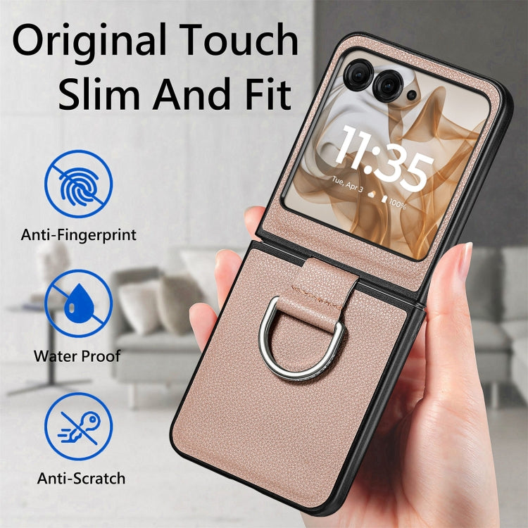 For Motorola Razr 50 Litchi Texture Leather Ring Fold Phone Case(Gray) by buy2fix