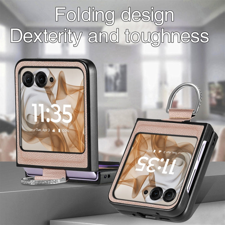 For Motorola Razr 50 Litchi Texture Leather Ring Fold Phone Case(Gray) by buy2fix