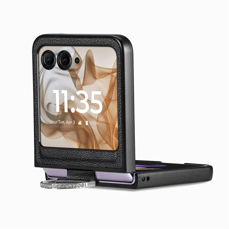 For Motorola Razr 50 Litchi Texture Leather Ring Fold Phone Case(Black) by buy2fix