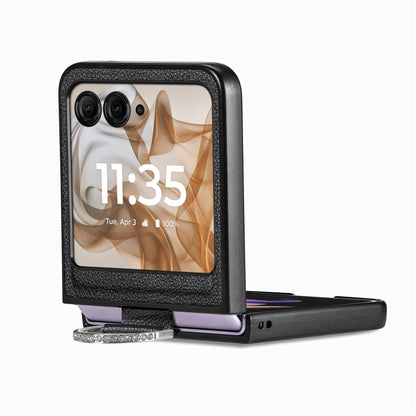 For Motorola Razr 50 Litchi Texture Leather Ring Fold Phone Case(Black) by buy2fix