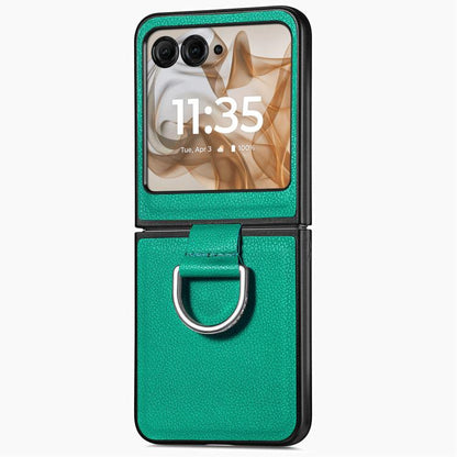 For Motorola Razr 50 Litchi Texture Leather Ring Fold Phone Case(Green) by buy2fix