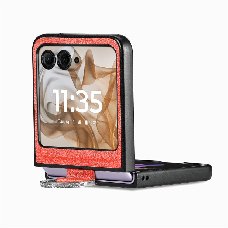 For Motorola Razr 50 Litchi Texture Leather Ring Fold Phone Case(Orange) by buy2fix