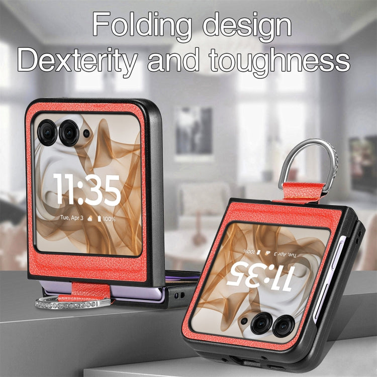 For Motorola Razr 50 Litchi Texture Leather Ring Fold Phone Case(Orange) by buy2fix