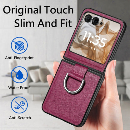 For Motorola Razr 50 Litchi Texture Leather Ring Fold Phone Case(Purple) by buy2fix