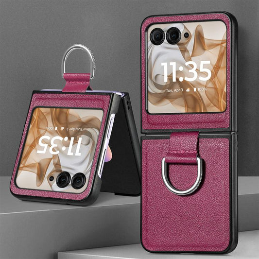For Motorola Razr 50 Litchi Texture Leather Ring Fold Phone Case(Purple) by buy2fix